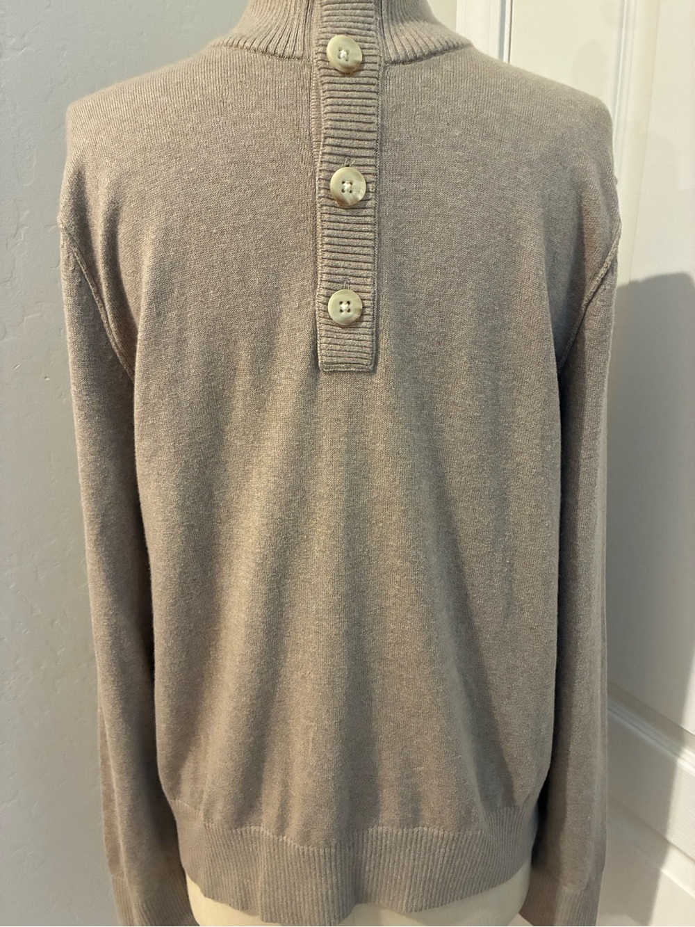 Banana Republic Men's Taupe Button-Neck Turtleneck Sweater